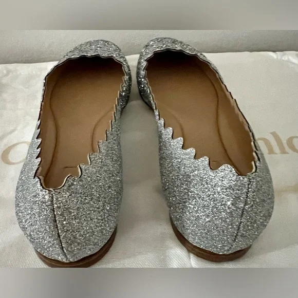 Chloe women Ballets Flat shoes Size 39 Metallics Silver Gray Shoes - Picture 5 of 14